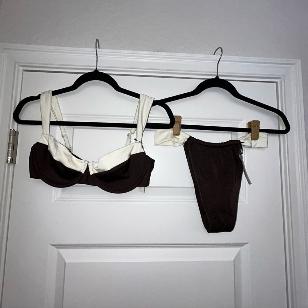 New, Hard Swimwear Two-Tone Two Piece Cheeky Thong Bikini Swimsuit Set